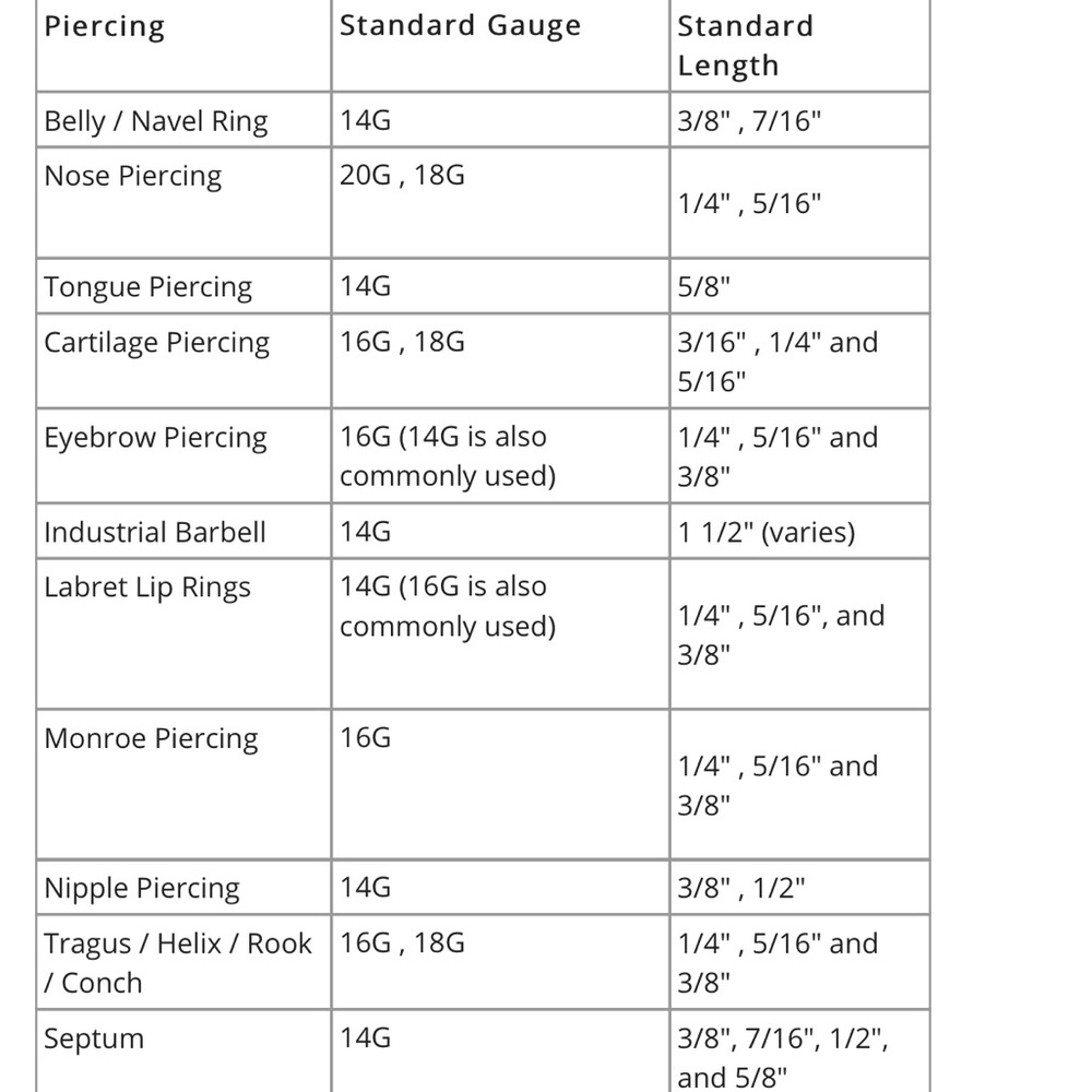 Size chart